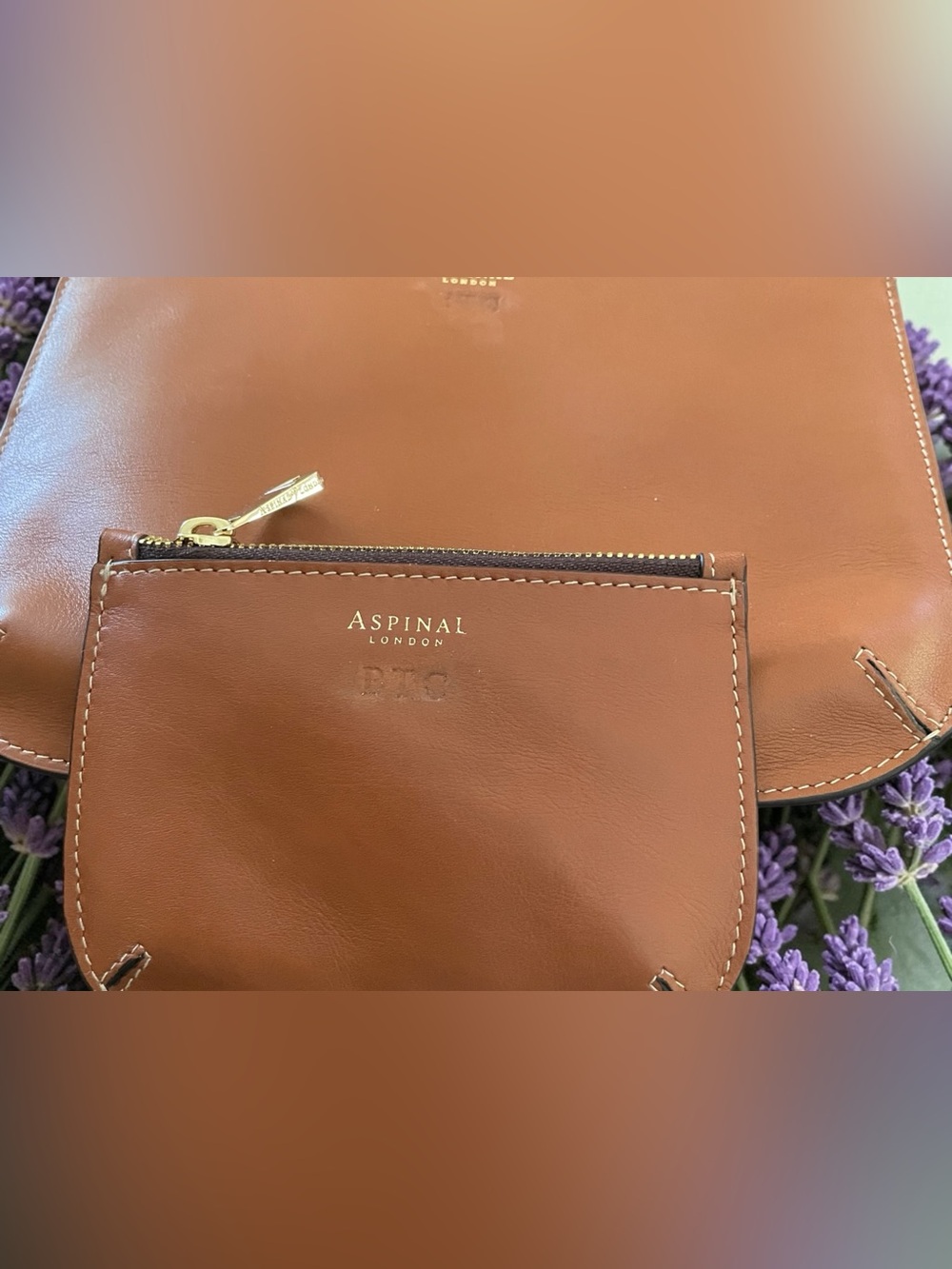 2Fer Aspinal London Chestnut Leather Clutch & Coin purse set